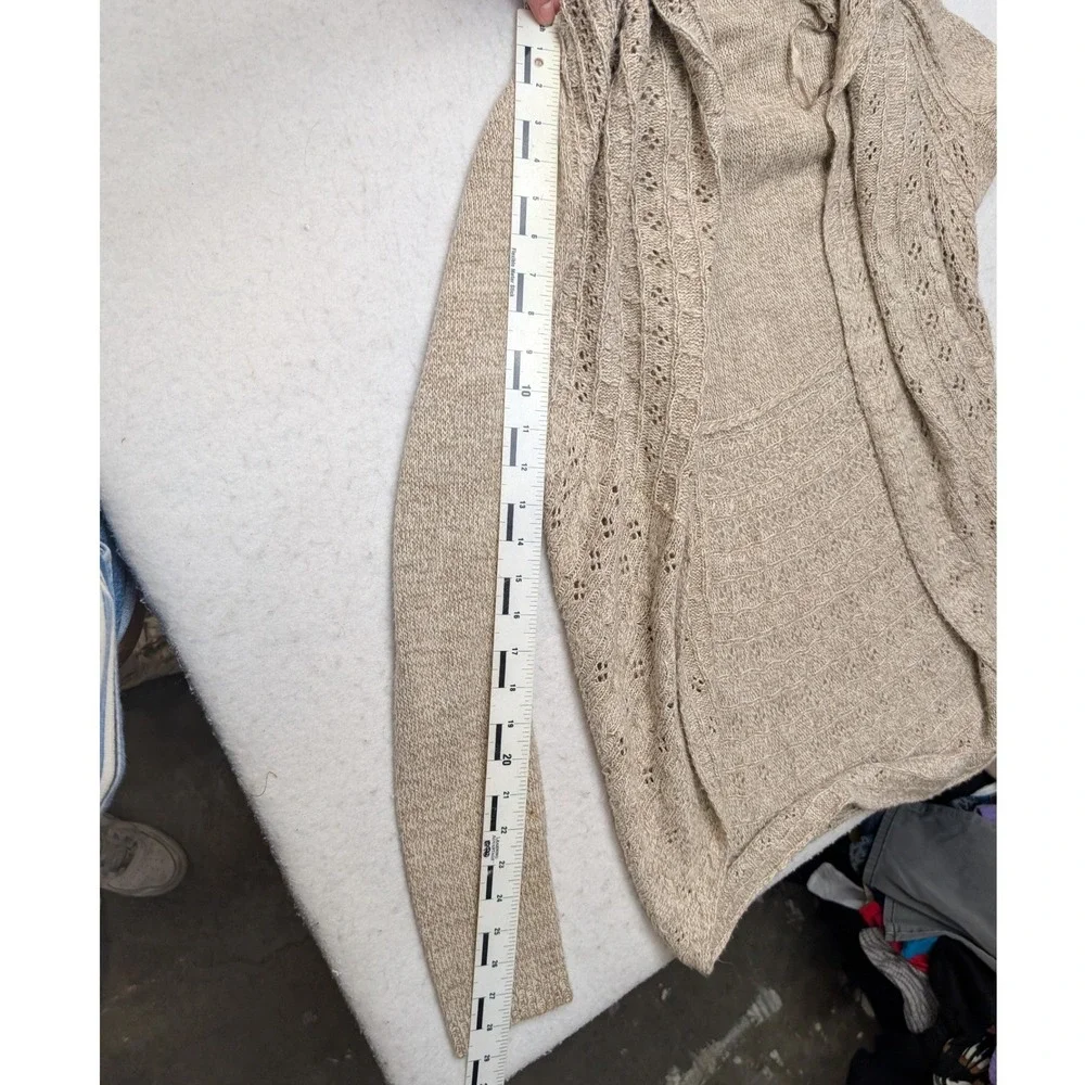 Karen Scott Cardigan Womens Small Tan Open Front Shawl Collar Pointelle Knit